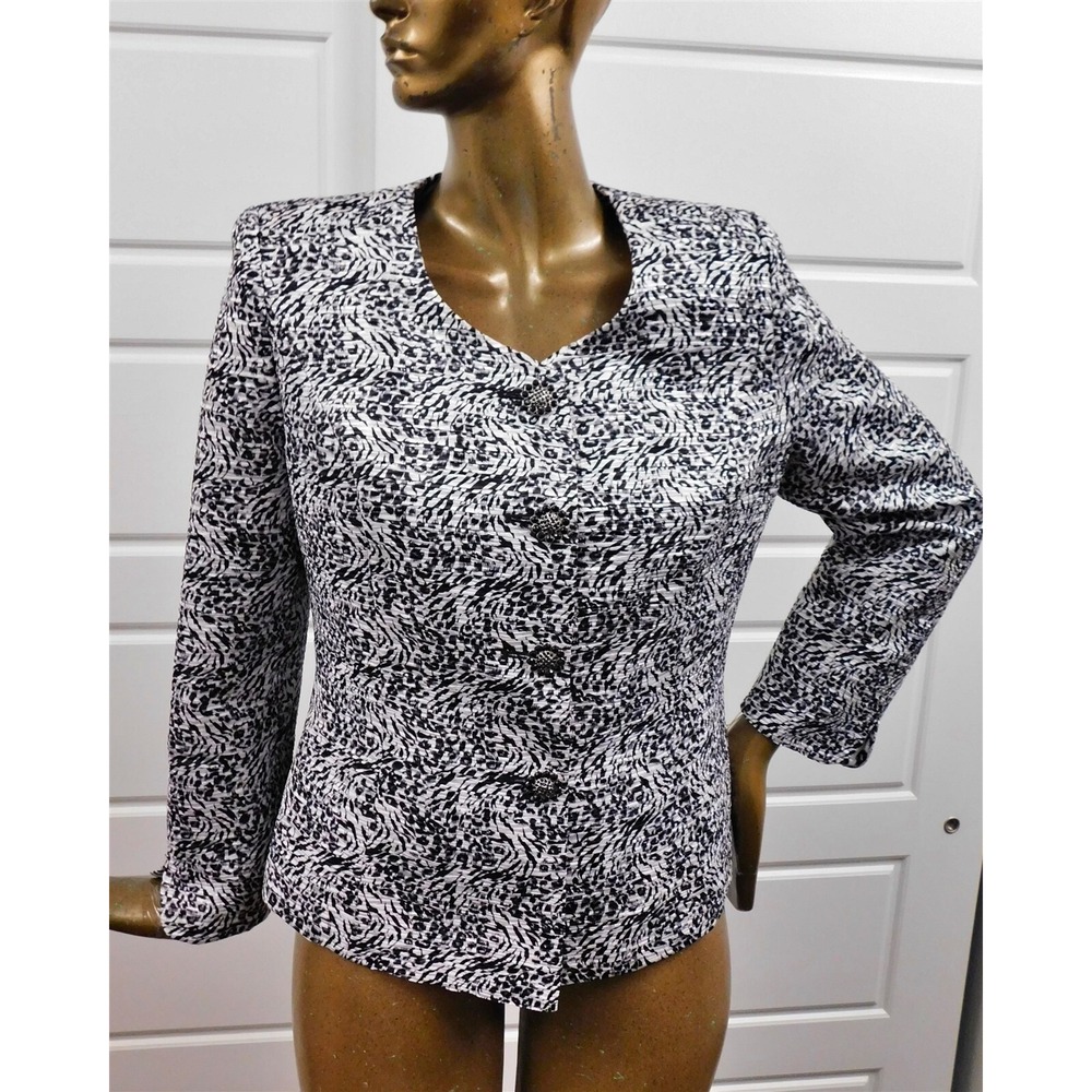 New Susanna Black White Jeweled Buttons Jacket 12 - Picture 1 of 4